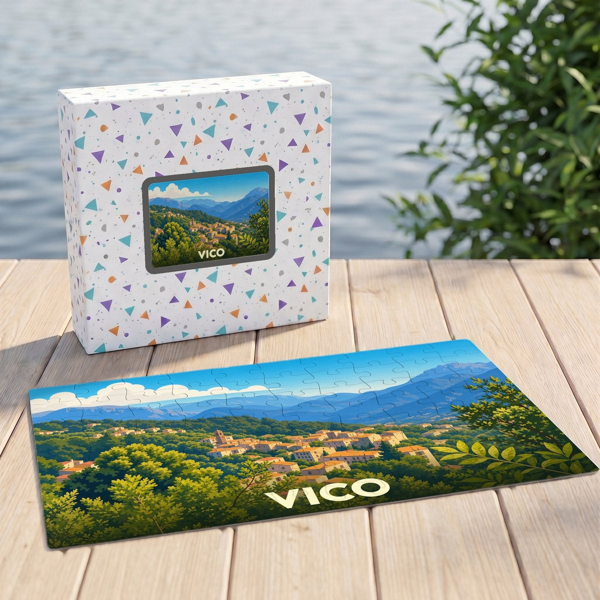 Puzzle souvenir de la ville de Vico avec une illustration de paysage panoramique.