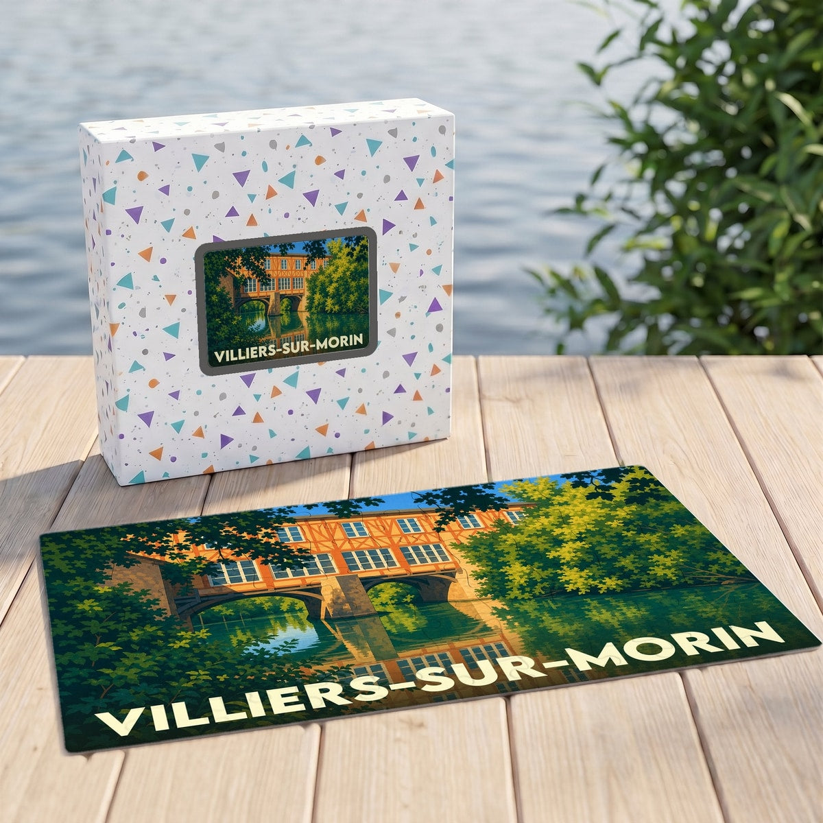 Puzzle souvenir de la ville de Villiers-sur-Morin avec une illustration stylisée.