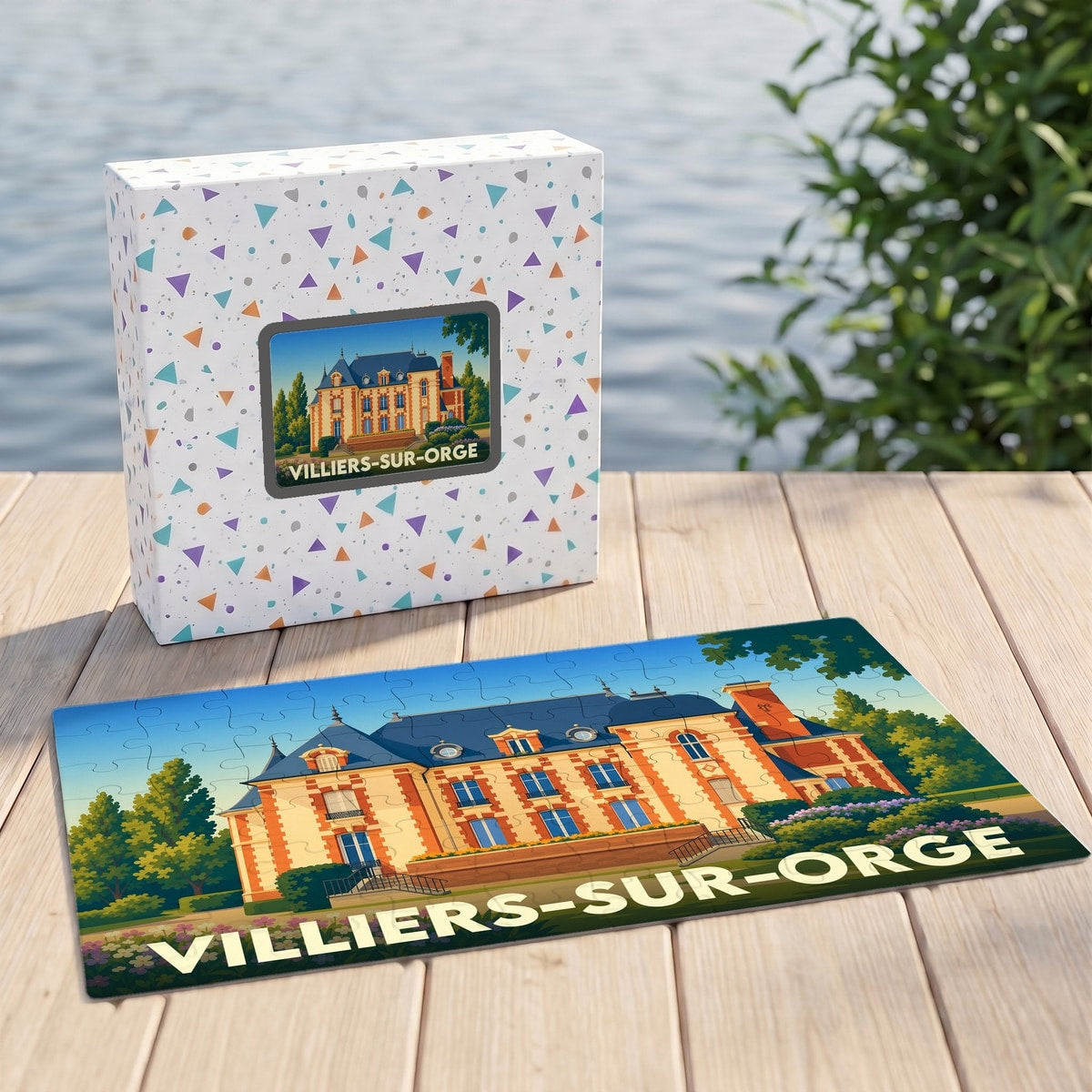 Puzzle souvenir de la ville de Villiers-sur-Orge illustrant un château de style classique.