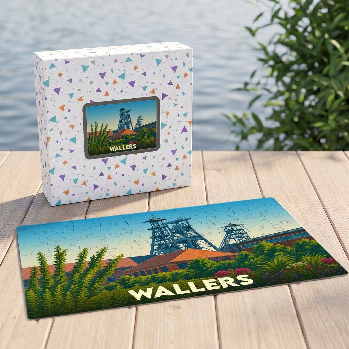 Puzzle souvenir de la ville de Wallers avec une illustration stylisée.