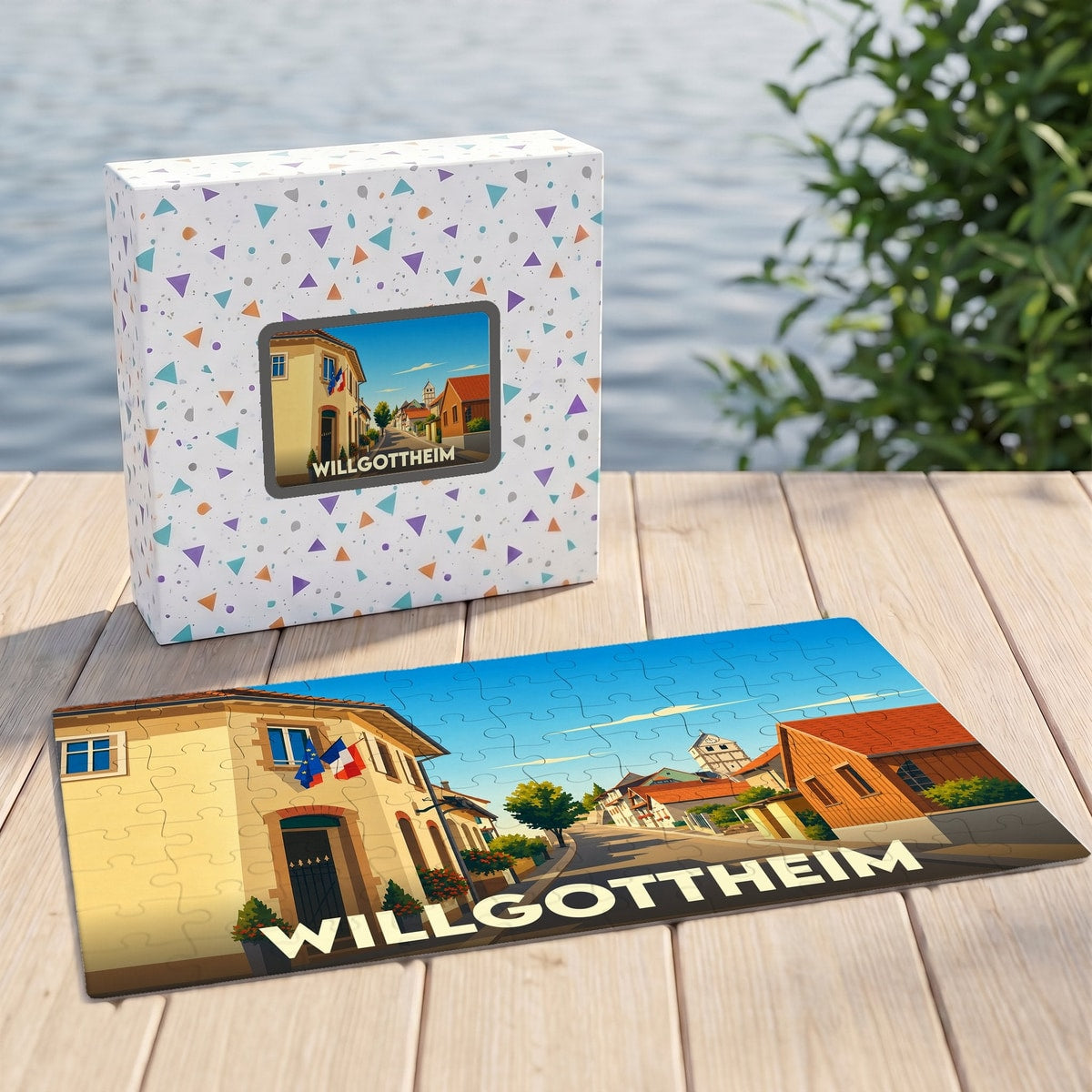 Puzzle souvenir de la ville de Willgottheim avec une illustration stylisée.