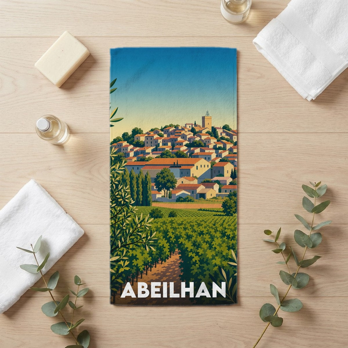 Serviette de bain 30 cm x 60 cm souvenir de Abeilhan