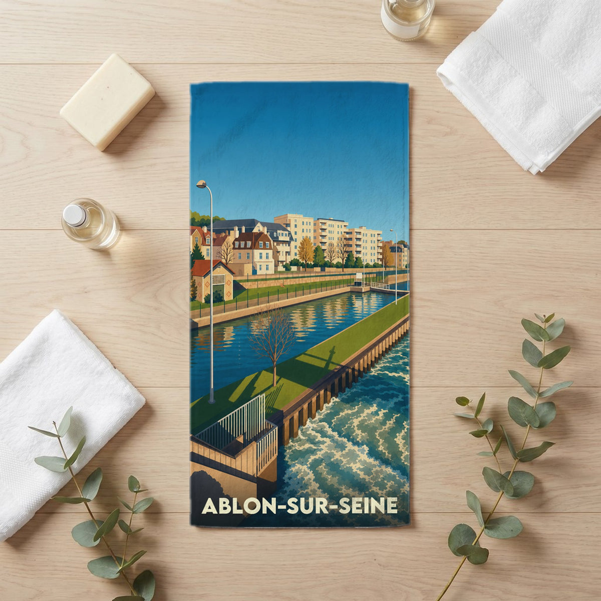 Serviette de bain 30 cm x 60 cm souvenir de Ablon-sur-Seine