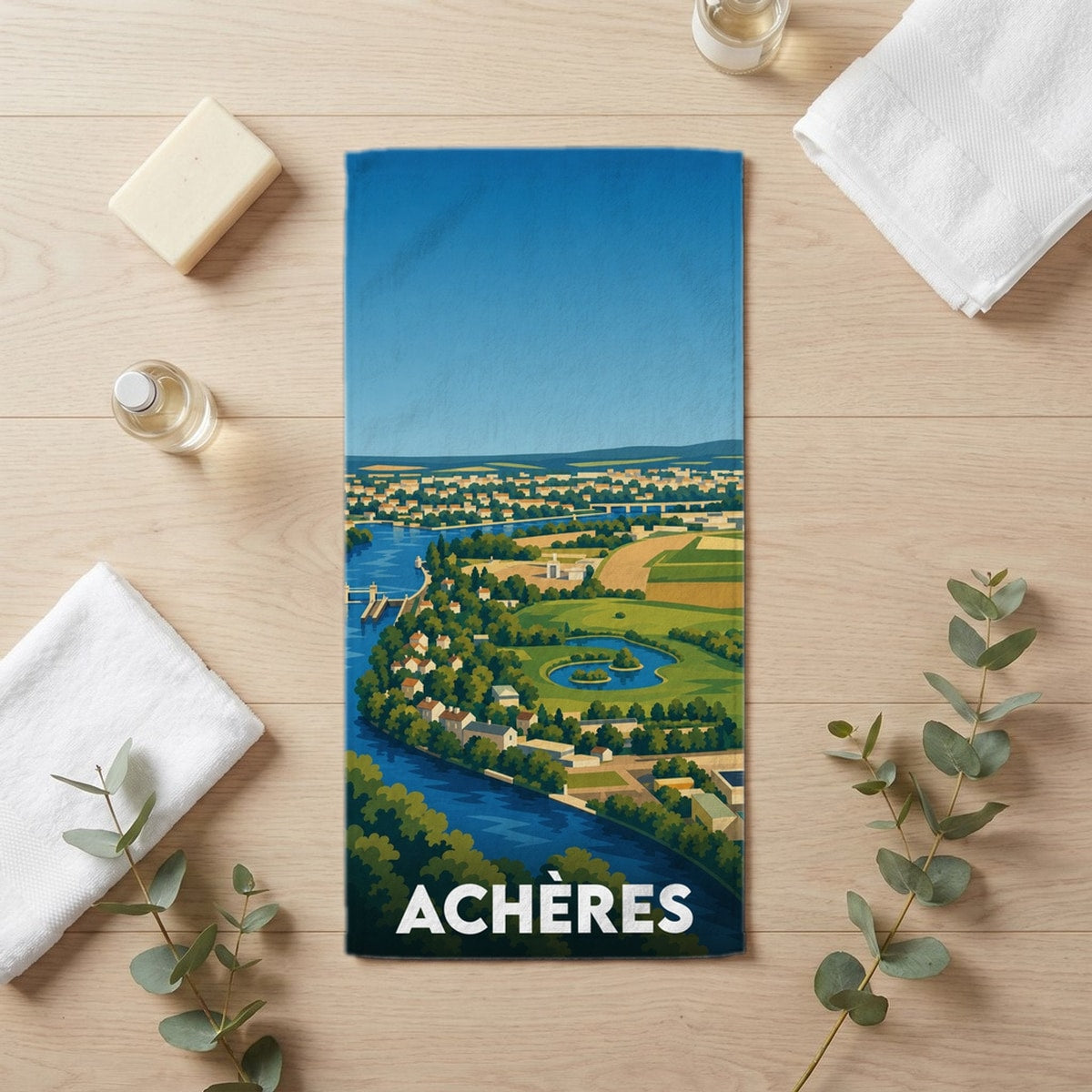 Serviette de bain 30 cm x 60 cm souvenir de Achères