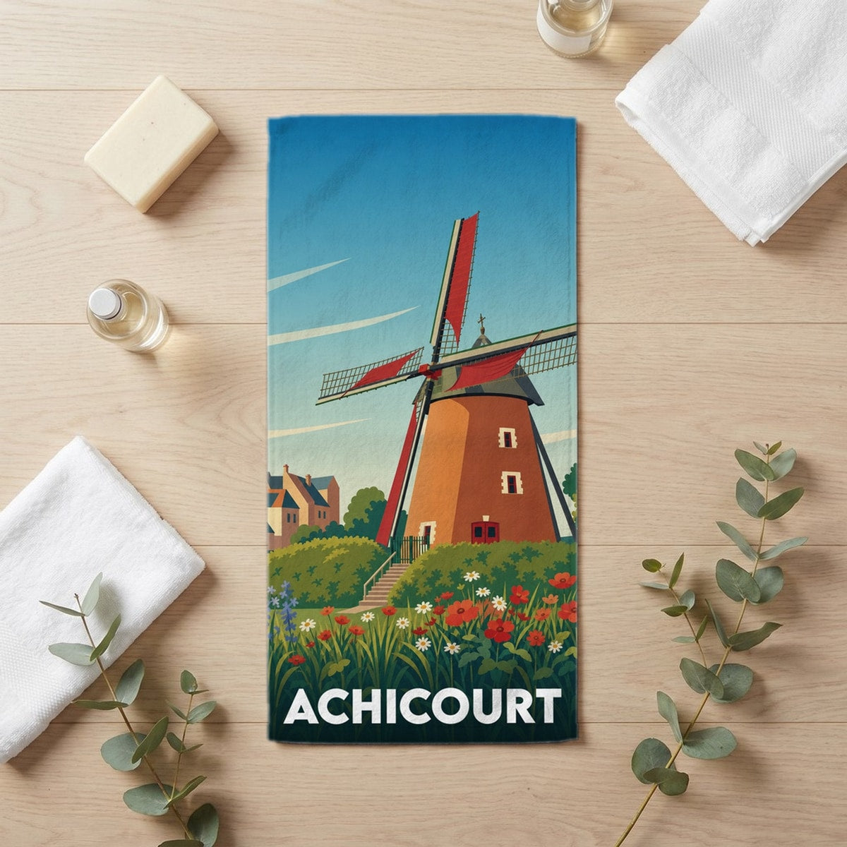 Serviette de bain 30 cm x 60 cm souvenir de Achicourt