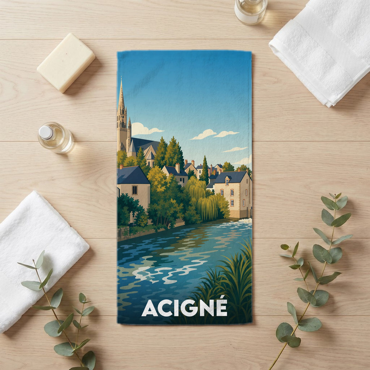 Serviette de bain 30 cm x 60 cm souvenir de Acigné