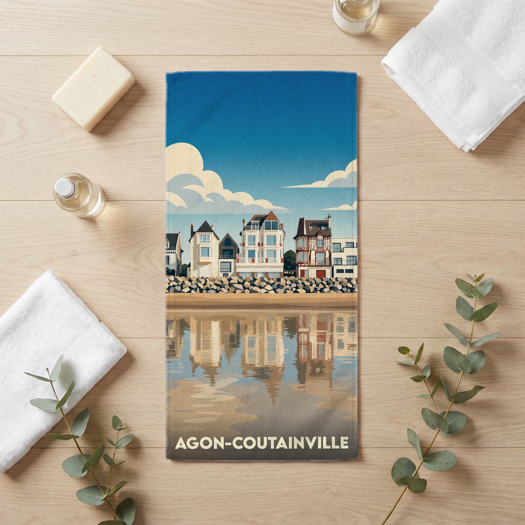 Serviette de bain 30 cm x 60 cm souvenir de Agon-Coutainville