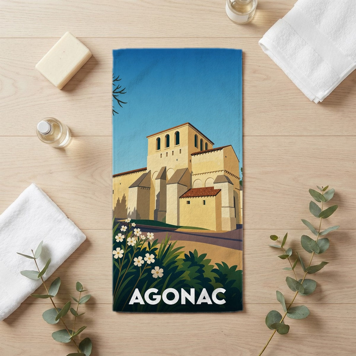 Serviette de bain 30 cm x 60 cm souvenir de Agonac
