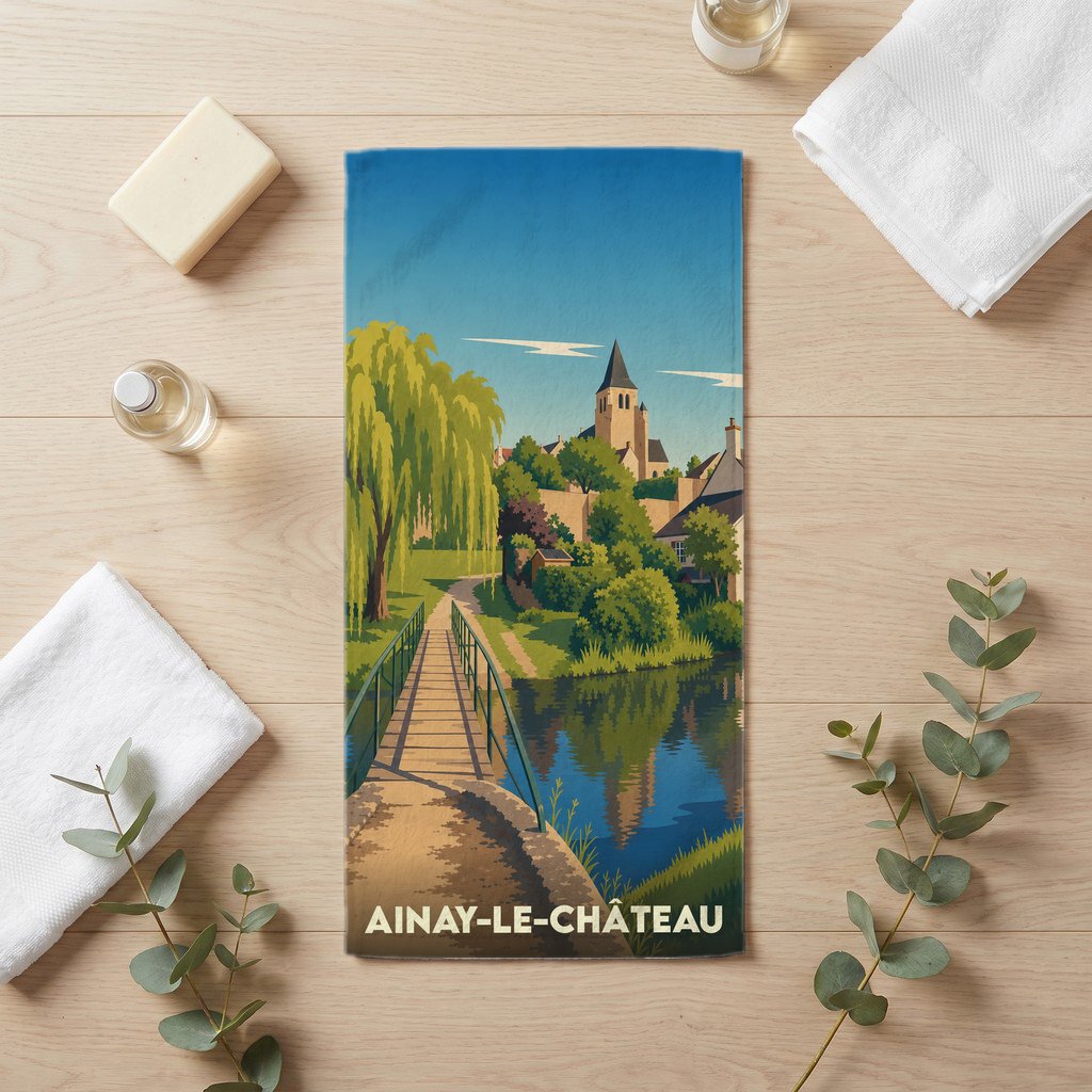 Serviette de bain 30 cm x 60 cm souvenir de Ainay-le-Château