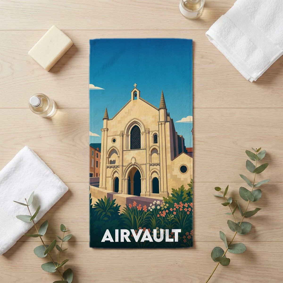 Serviette de bain 30 cm x 60 cm souvenir de Airvault