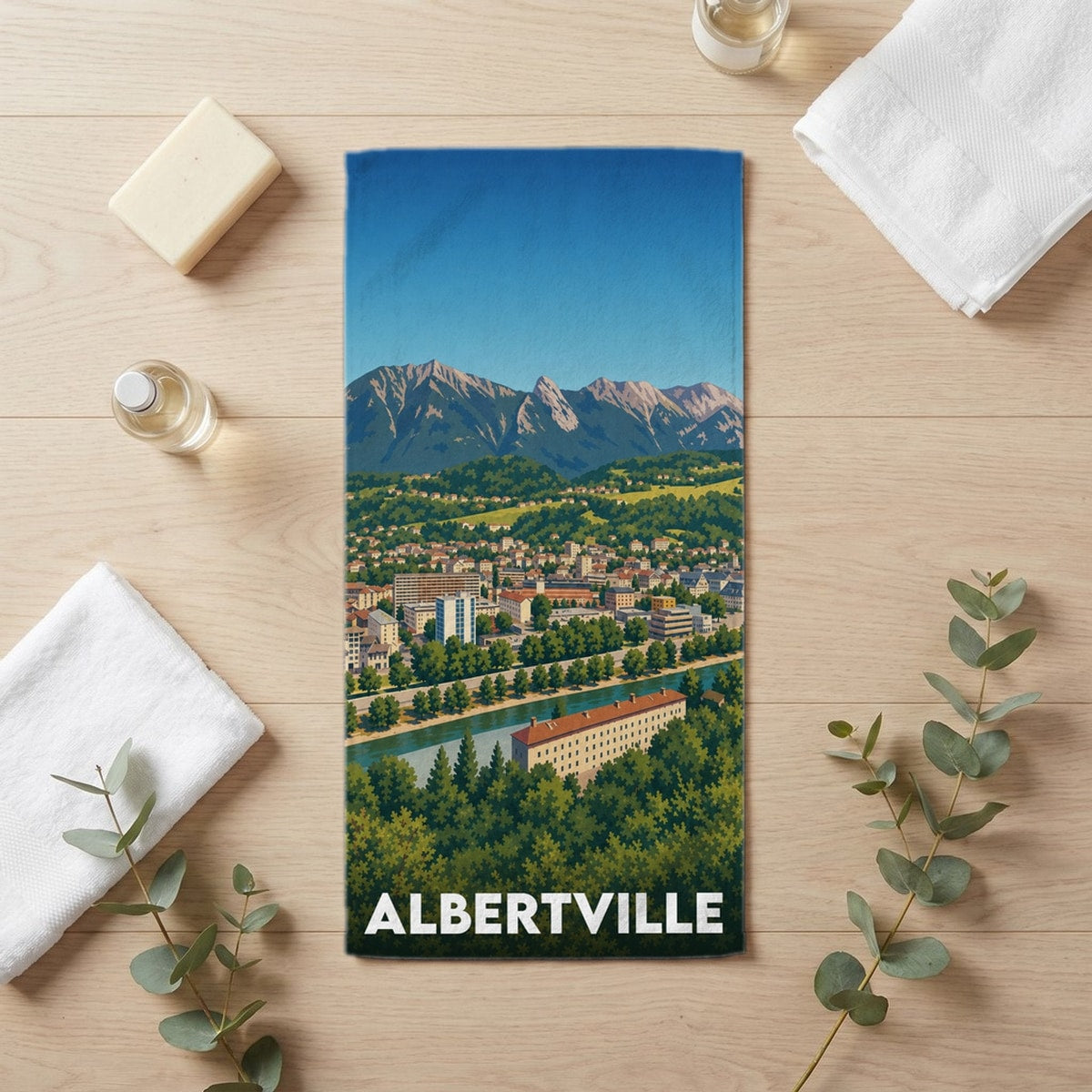 Serviette de bain 30 cm x 60 cm souvenir de Albertville