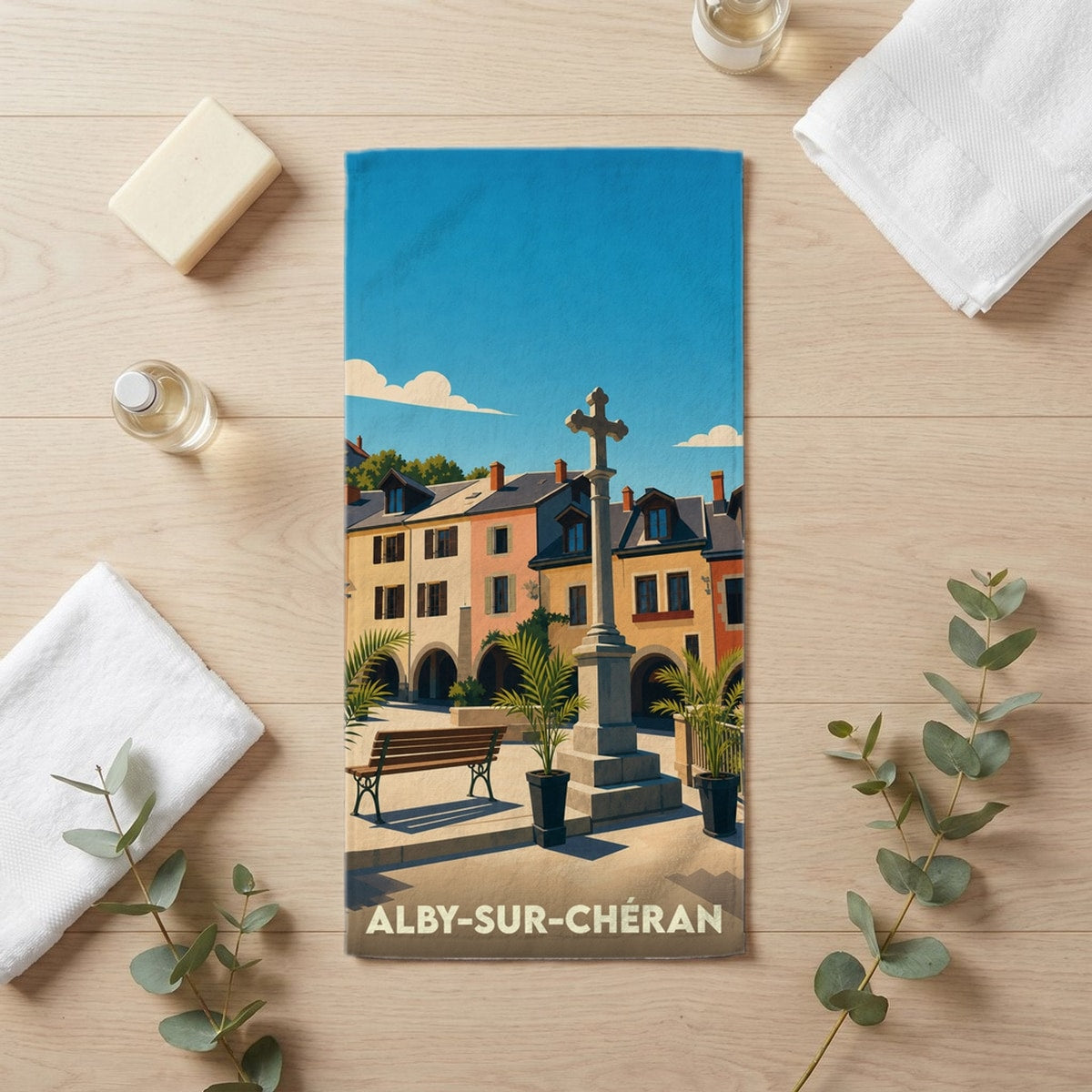 Serviette de bain 30 cm x 60 cm souvenir de Alby-sur-Chéran
