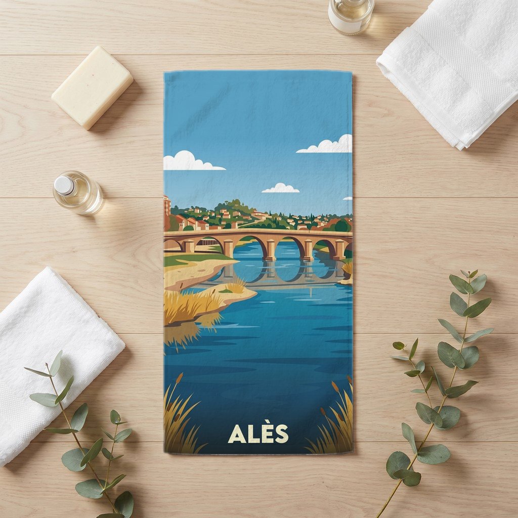 Serviette de bain 30 cm x 60 cm souvenir de Alès