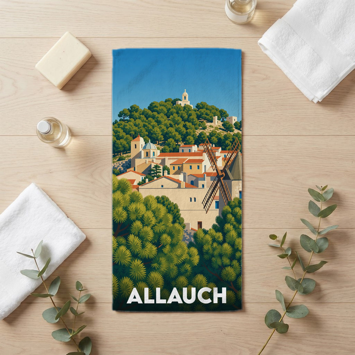 Serviette de bain 30 cm x 60 cm souvenir de Allauch