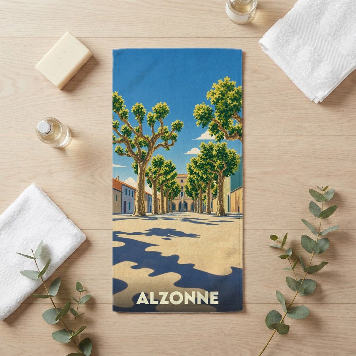 Serviette de bain 30 cm x 60 cm souvenir de Alzonne