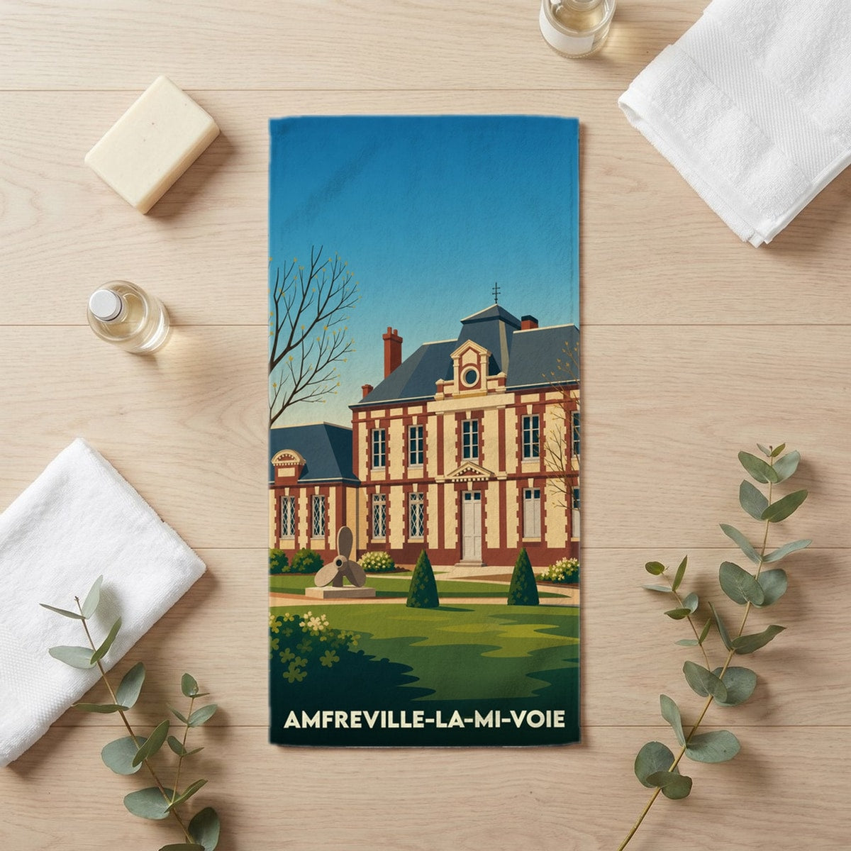 Serviette de bain 30 cm x 60 cm souvenir de Amfreville-la-Mi-Voie