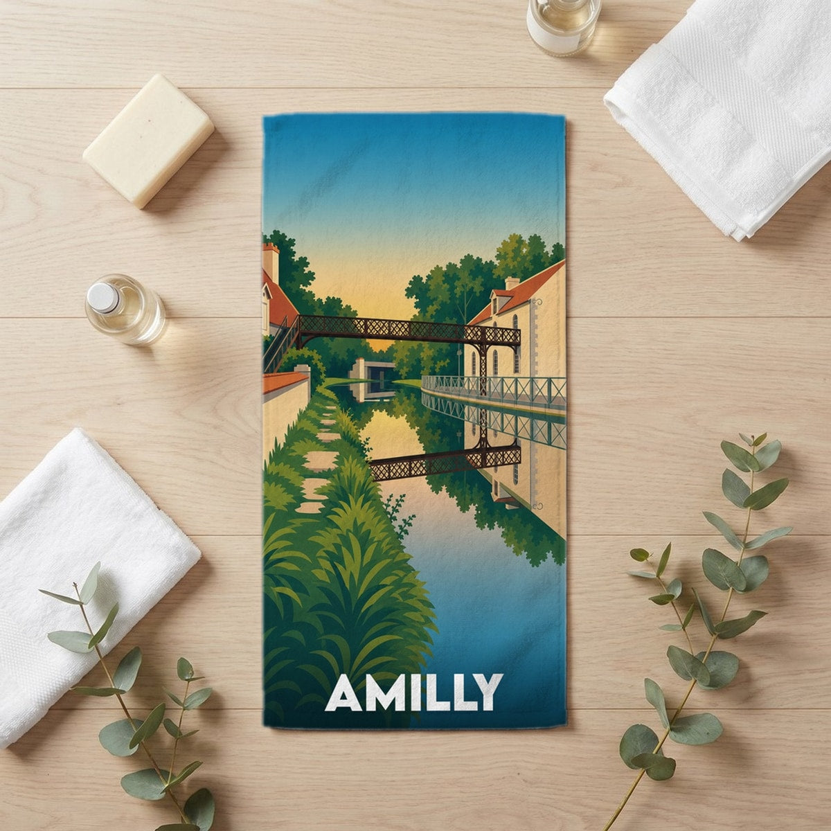 Serviette de bain 30 cm x 60 cm souvenir de Amilly