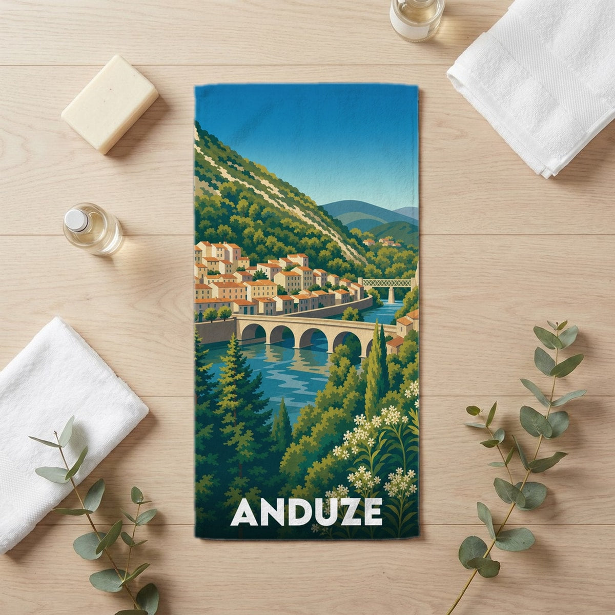 Serviette de bain 30 cm x 60 cm souvenir de Anduze