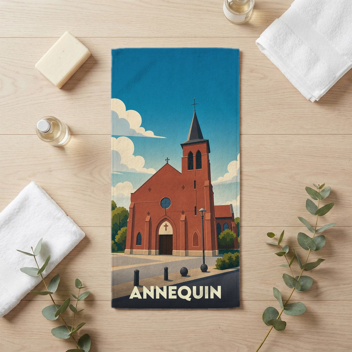 Serviette de bain 30 cm x 60 cm souvenir de Annequin