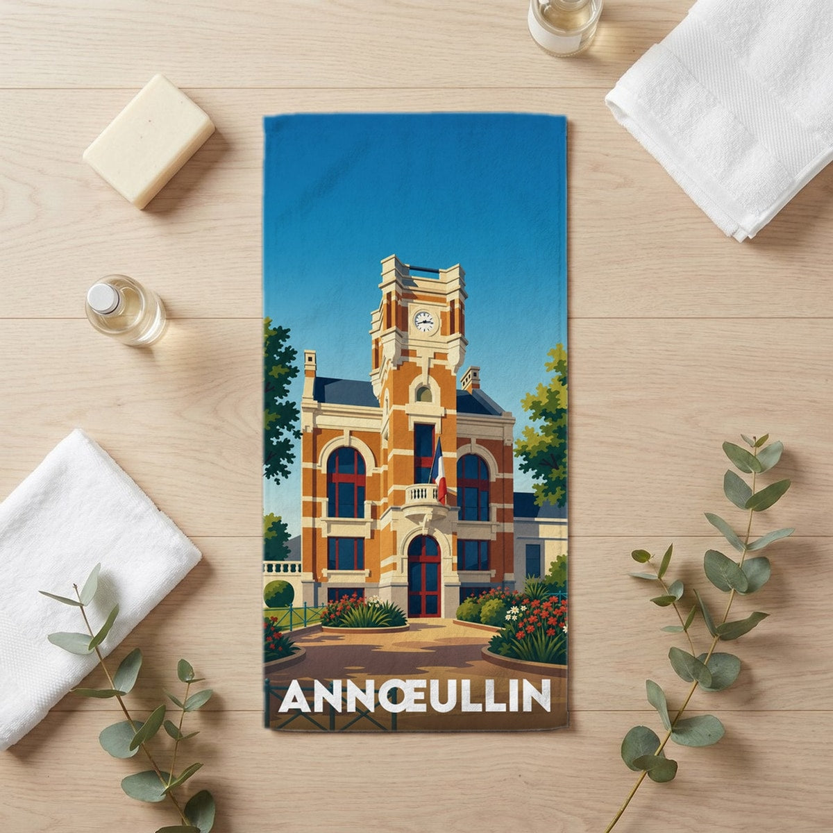 Serviette de bain 30 cm x 60 cm souvenir de Annœullin