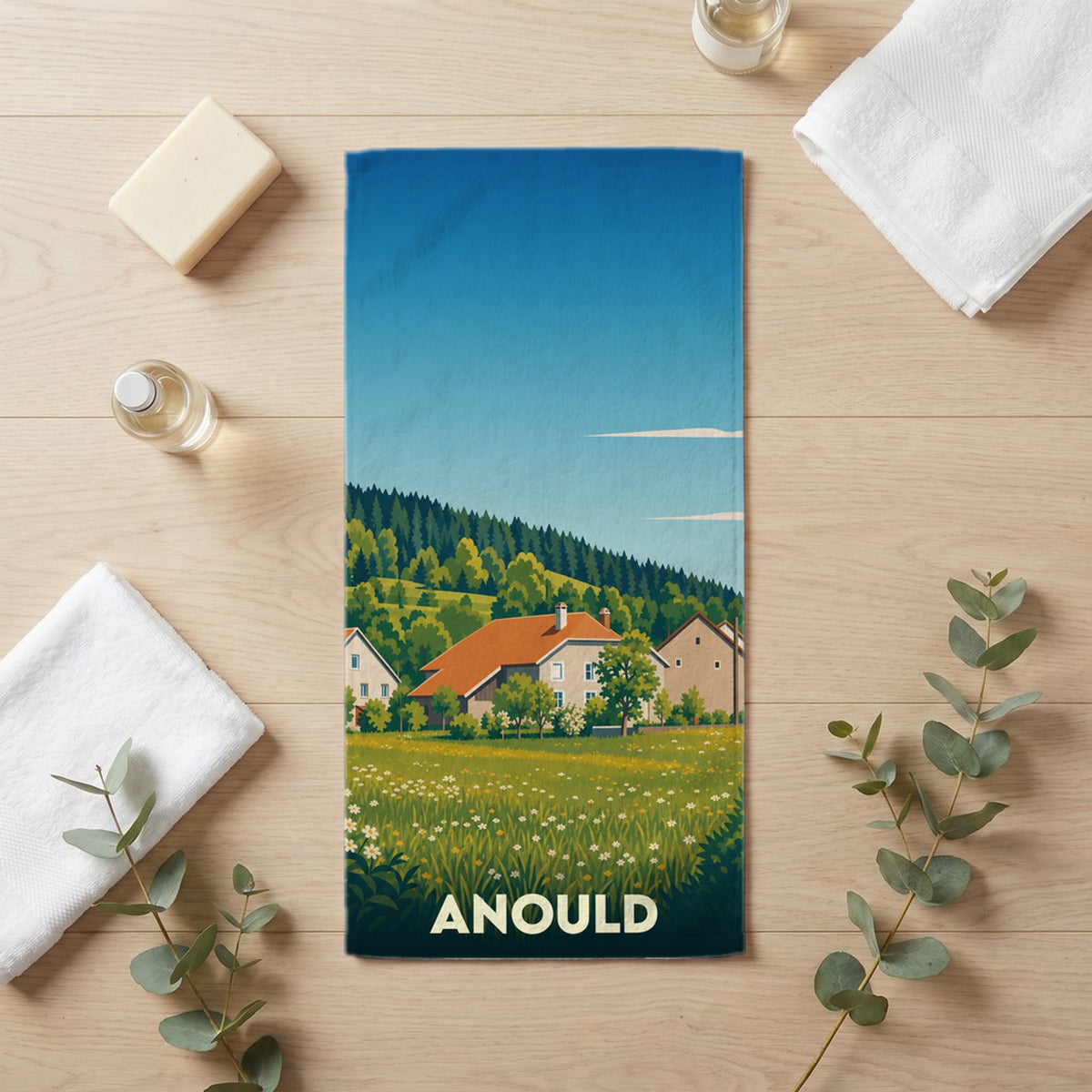 Serviette de bain 30 cm x 60 cm souvenir de Anould