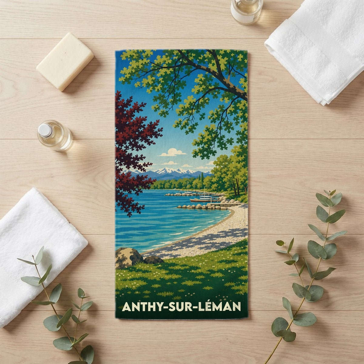 Serviette de bain 30 cm x 60 cm souvenir de Anthy-sur-Léman