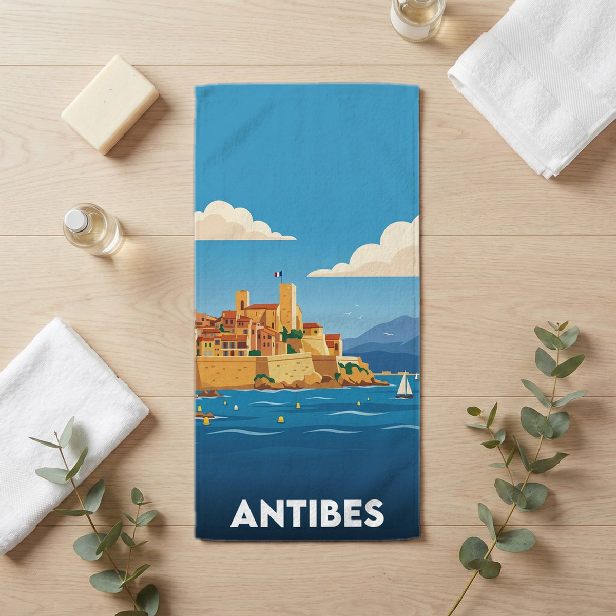 Serviette de bain 30 cm x 60 cm souvenir de Antibes
