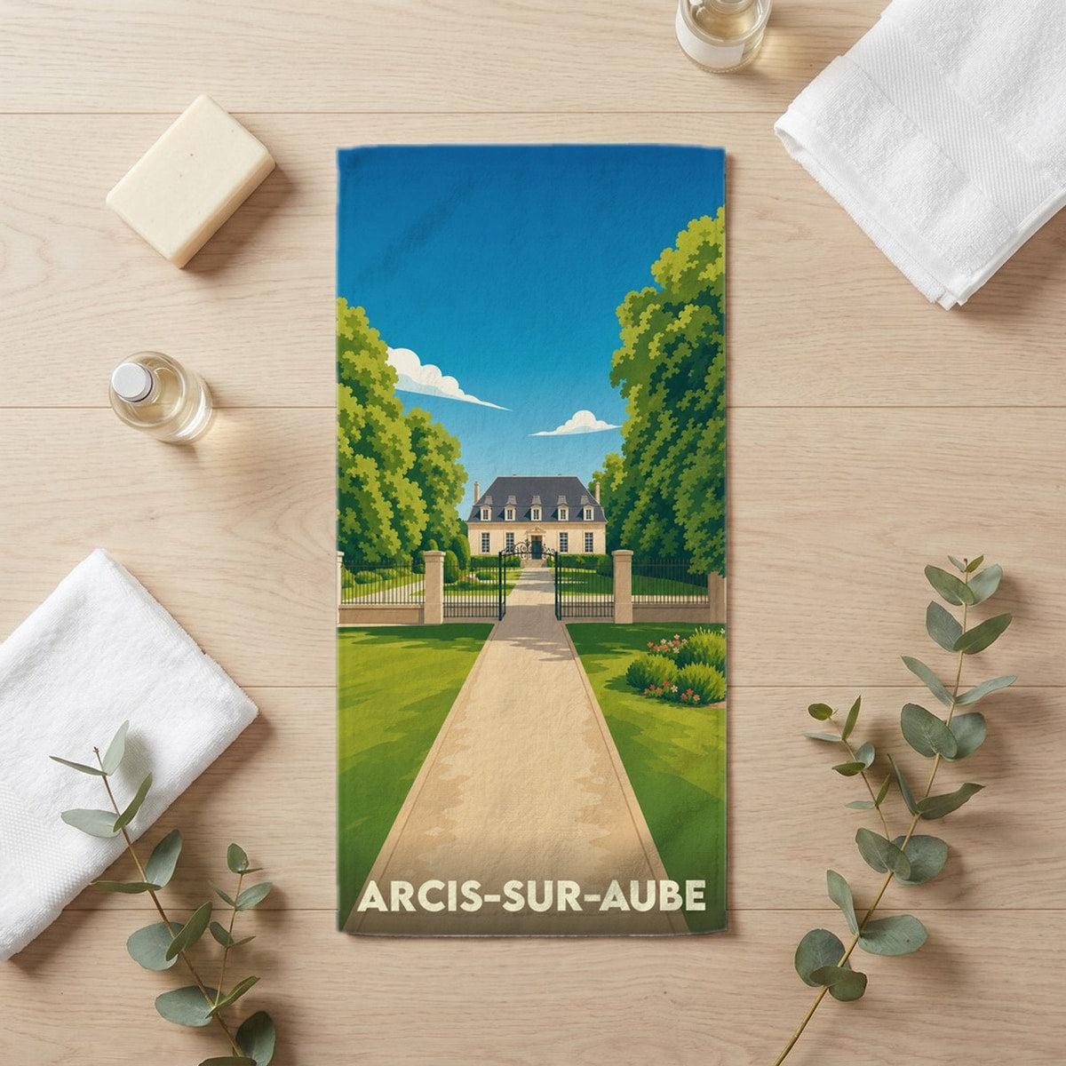 Serviette de bain 30 cm x 60 cm souvenir de Arcis-sur-Aube
