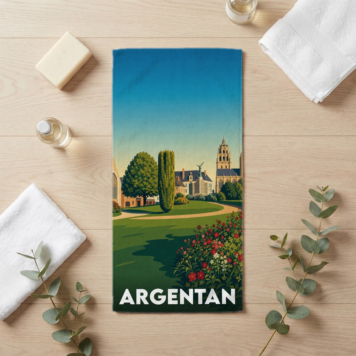 Serviette de bain 30 cm x 60 cm souvenir de Argentan