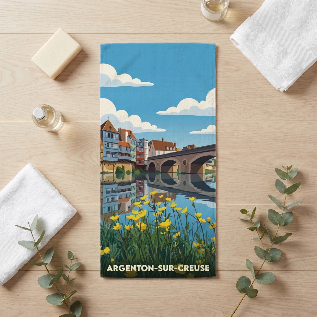 Serviette de bain 30 cm x 60 cm souvenir de Argenton-sur-Creuse