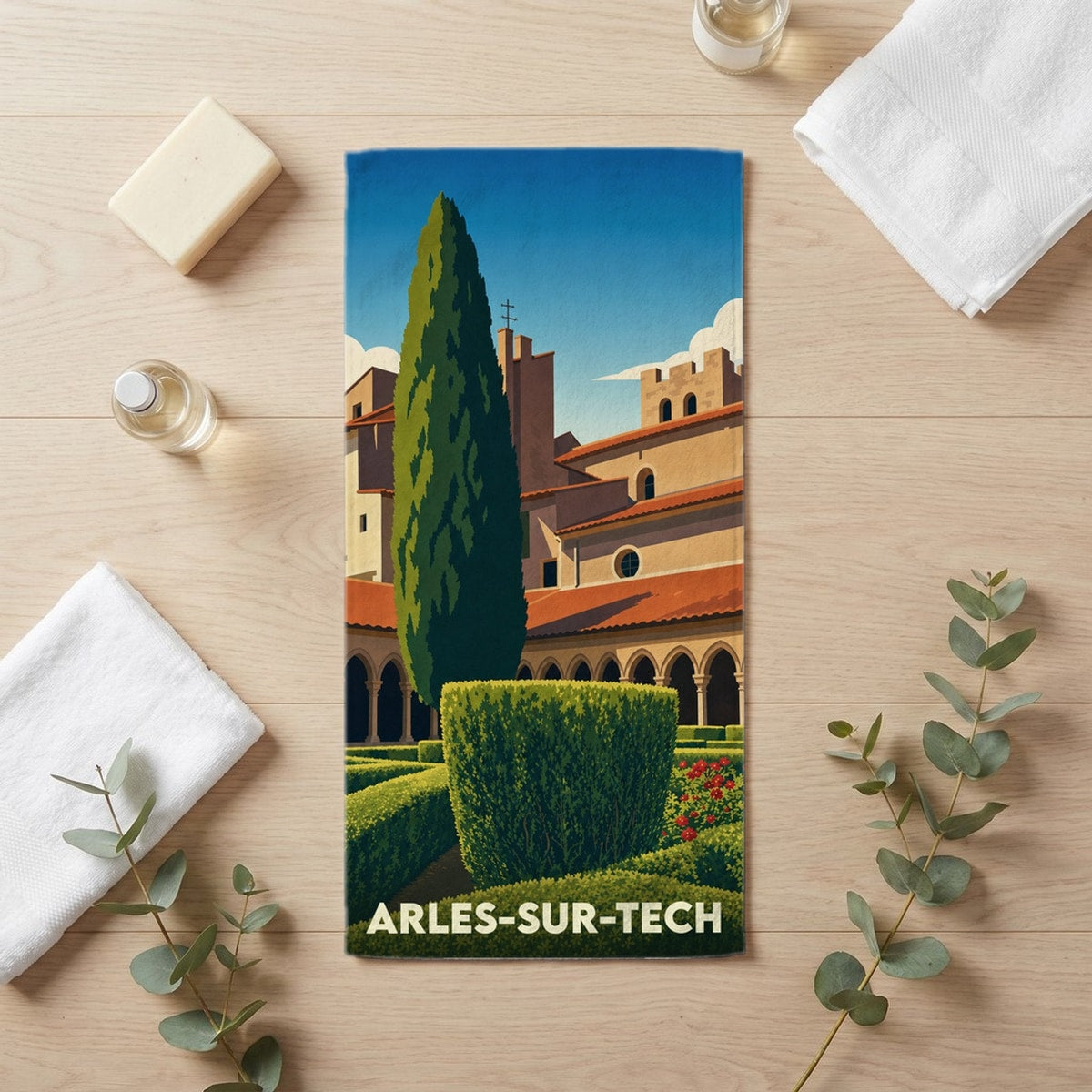 Serviette de bain 30 cm x 60 cm souvenir de Arles-sur-Tech