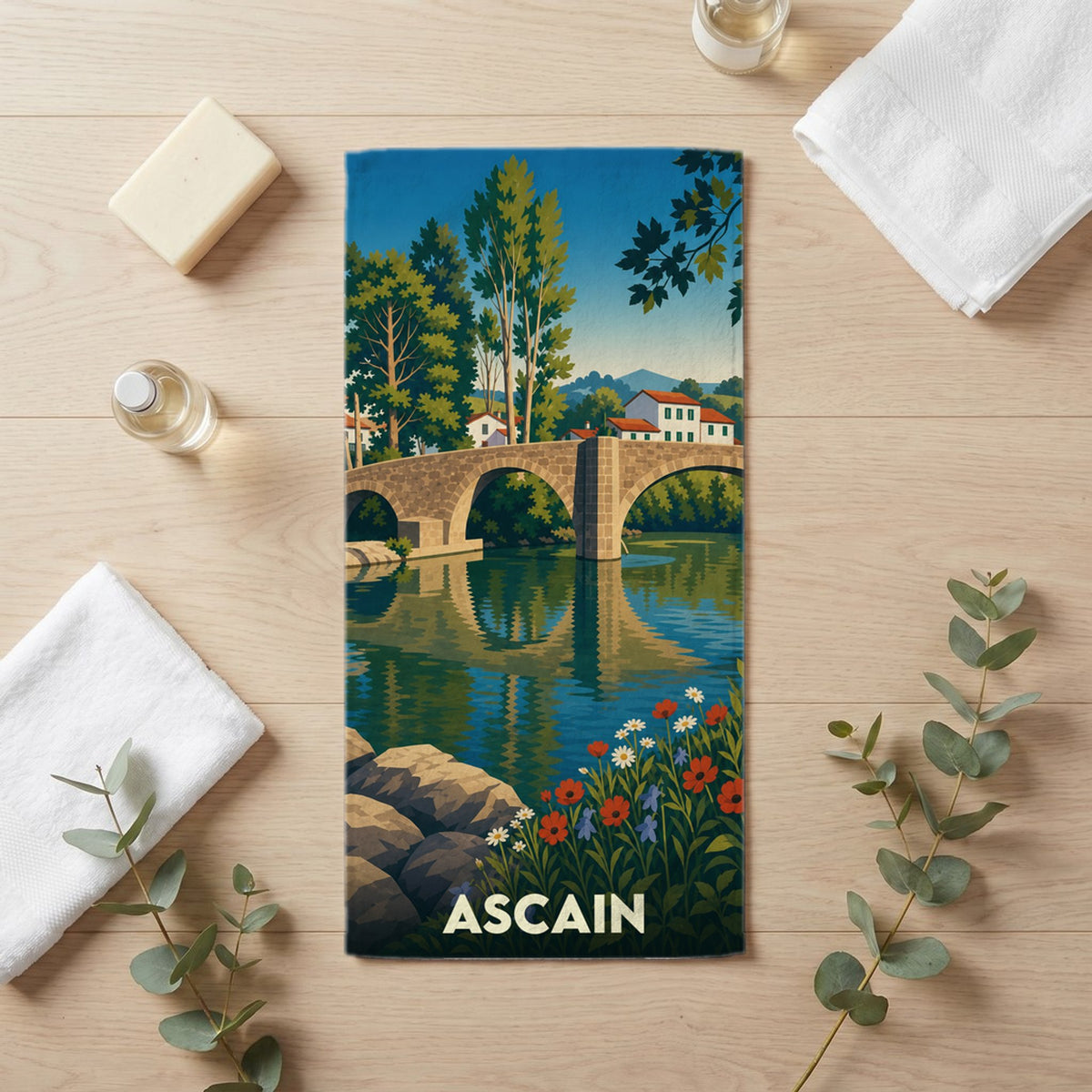 Serviette de bain 30 cm x 60 cm souvenir de Ascain