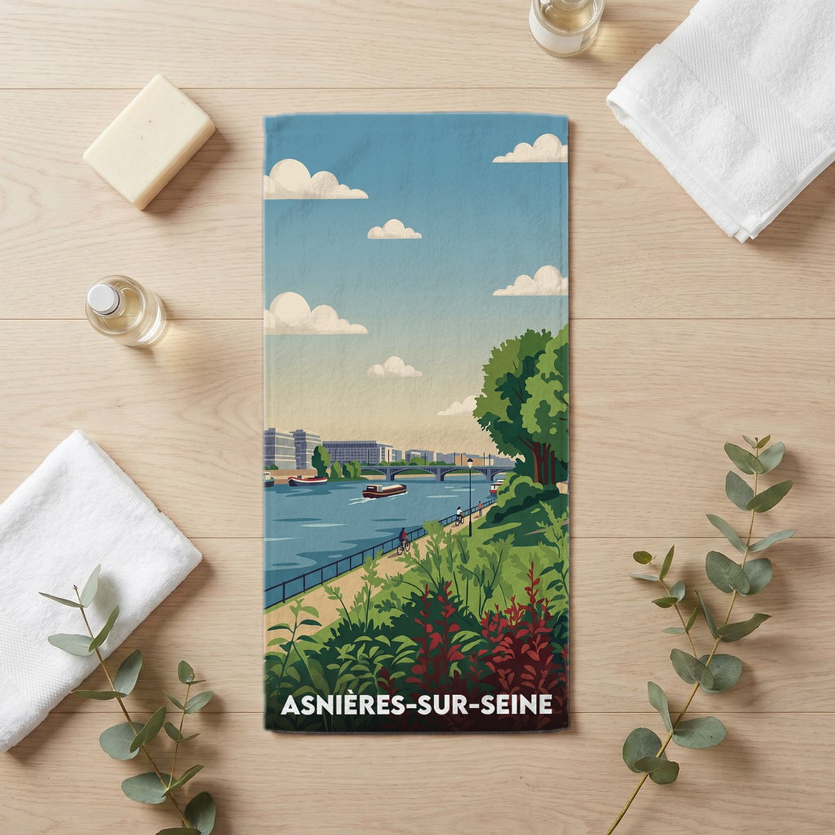 Serviette de bain 30 cm x 60 cm souvenir de Asnières-sur-Seine