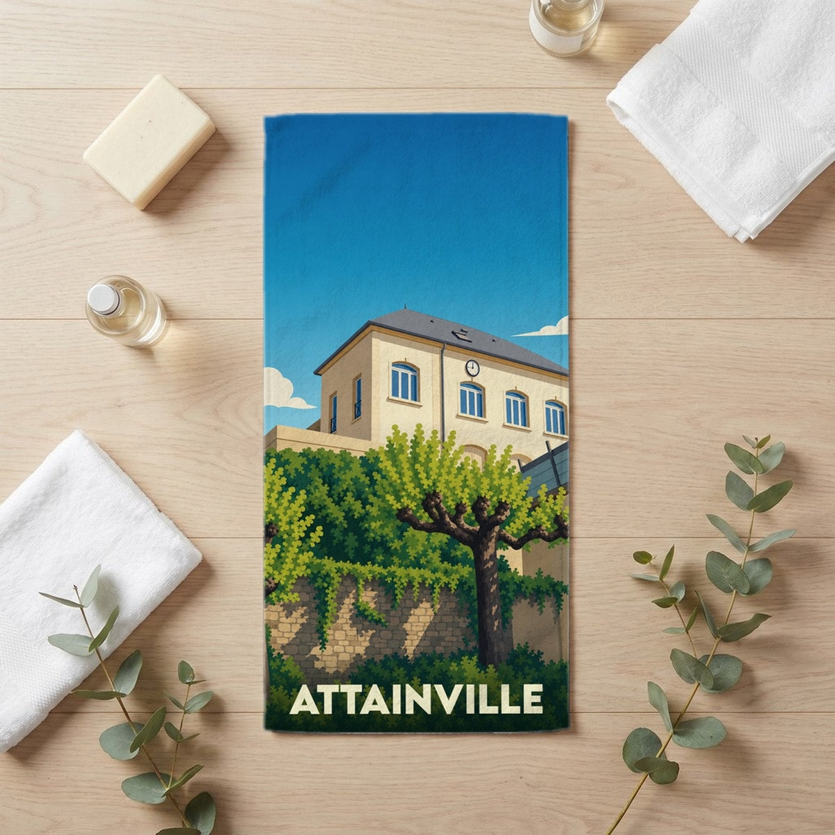 Serviette de bain 30 cm x 60 cm souvenir de Attainville