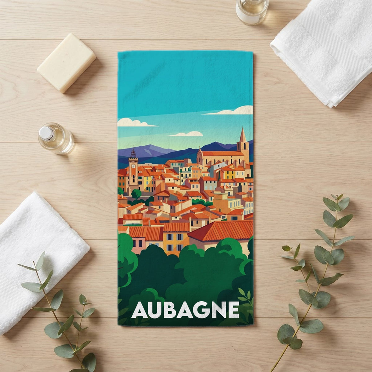 Serviette de bain 30 cm x 60 cm souvenir de Aubagne