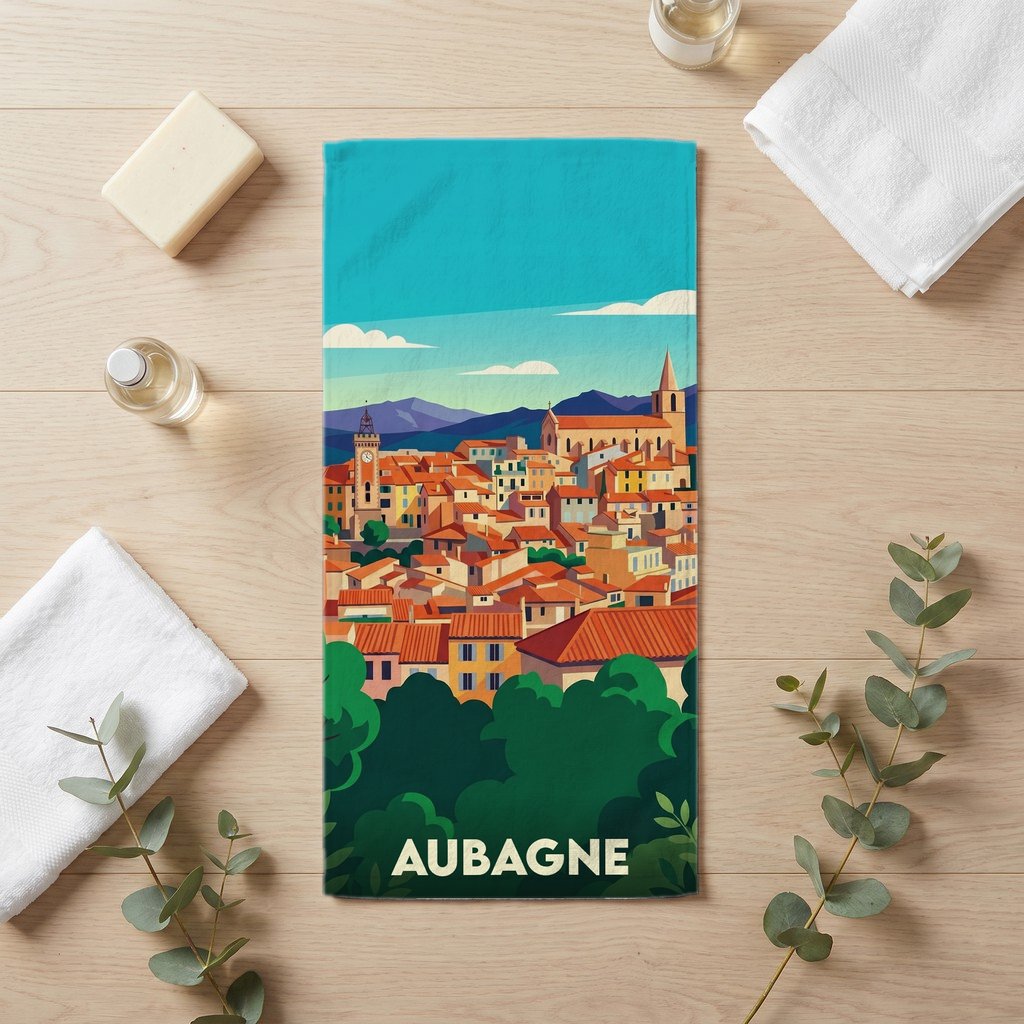 Serviette de bain 30 cm x 60 cm souvenir de Aubagne