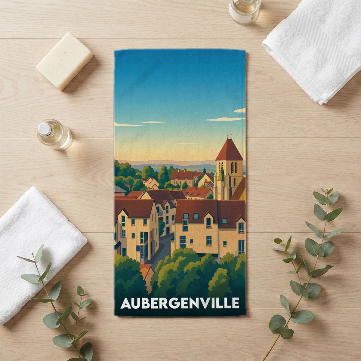 Serviette de bain 30 cm x 60 cm souvenir de Aubergenville