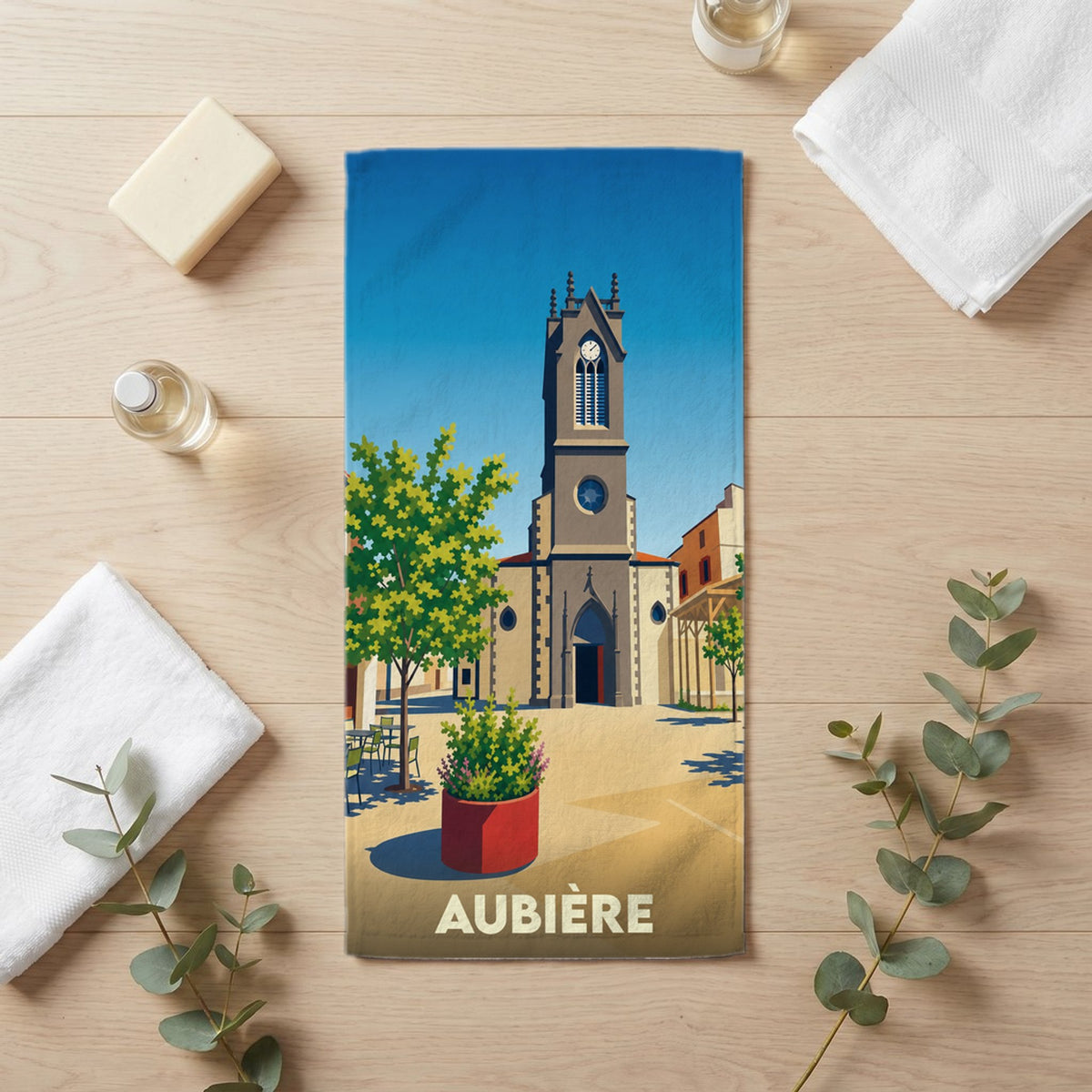 Serviette de bain 30 cm x 60 cm souvenir de Aubière