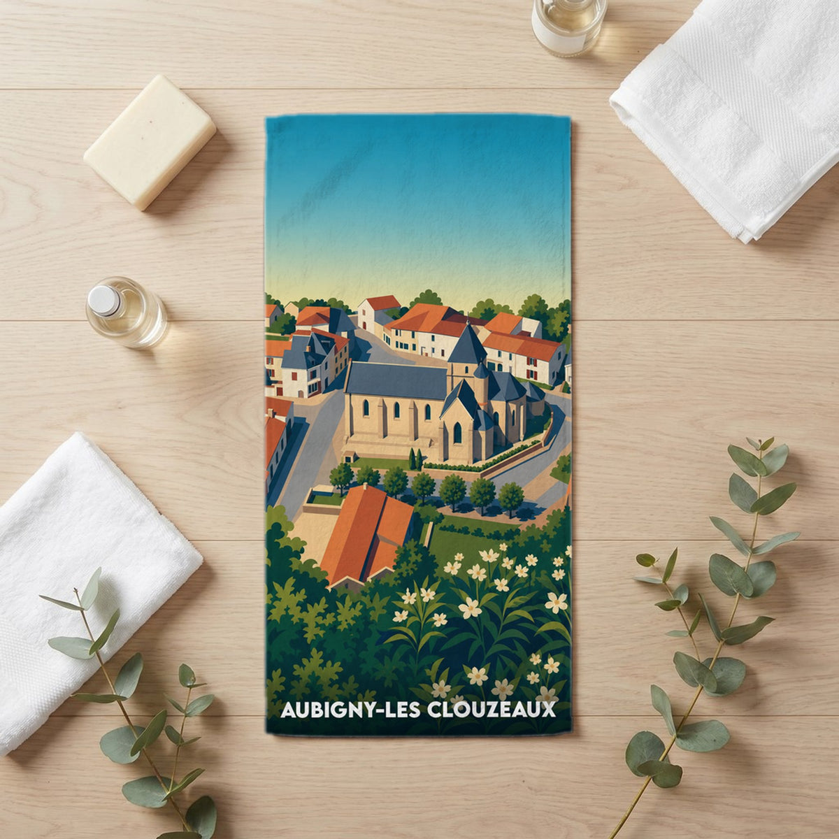 Serviette de bain 30 cm x 60 cm souvenir de Aubigny-Les Clouzeaux