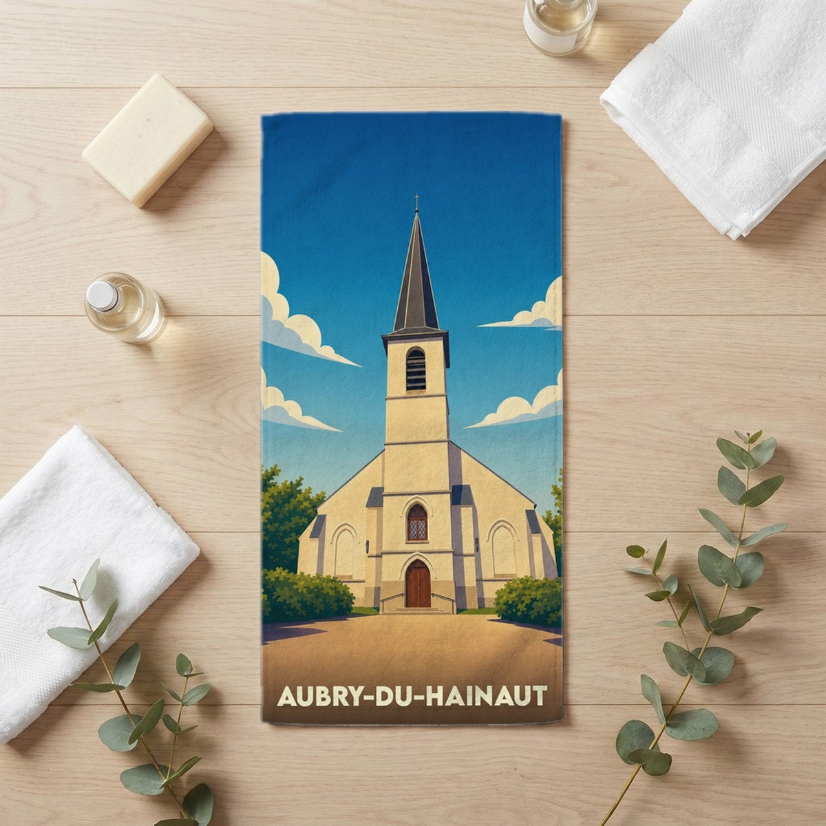 Serviette de bain 30 cm x 60 cm souvenir de Aubry-du-Hainaut