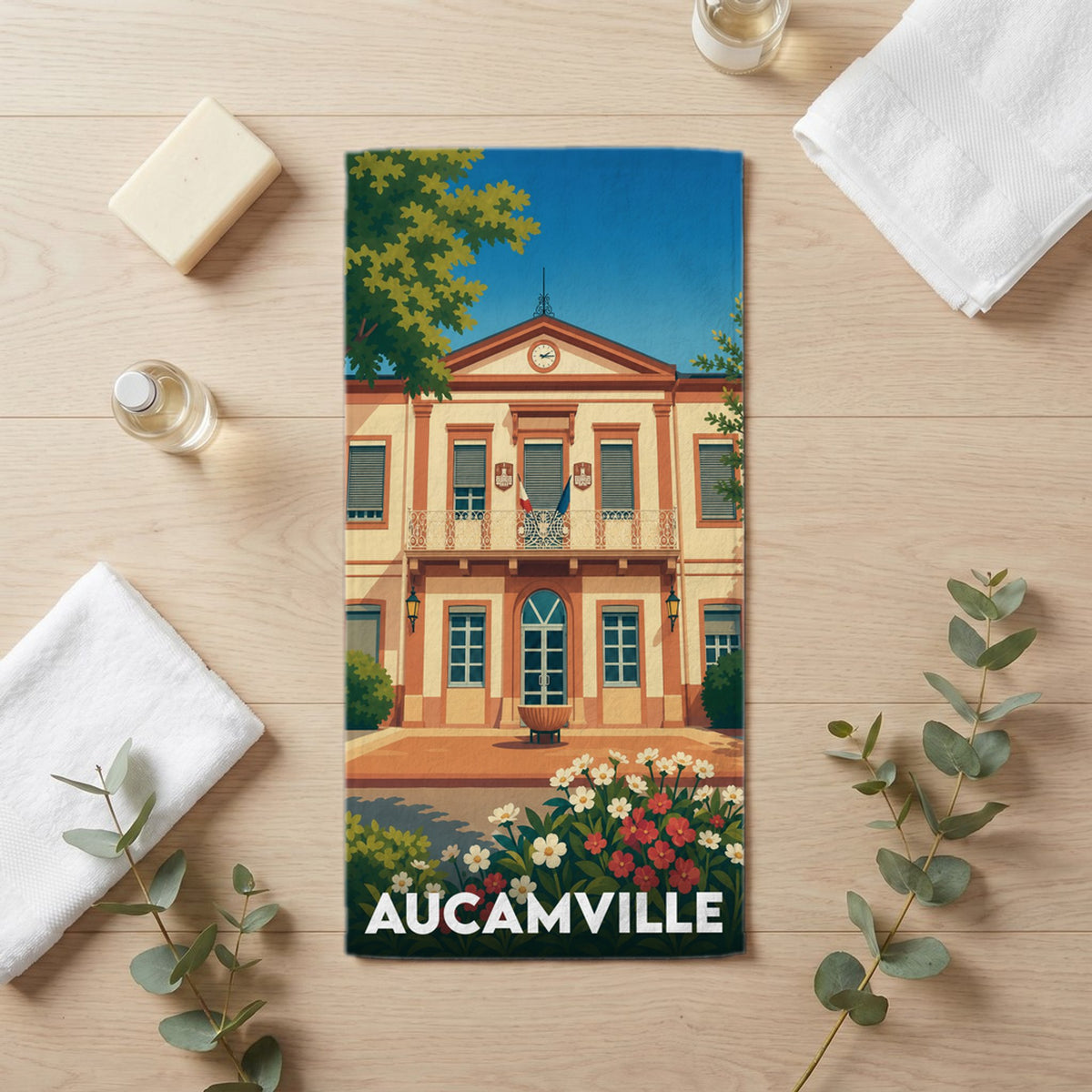 Serviette de bain 30 cm x 60 cm souvenir de Aucamville