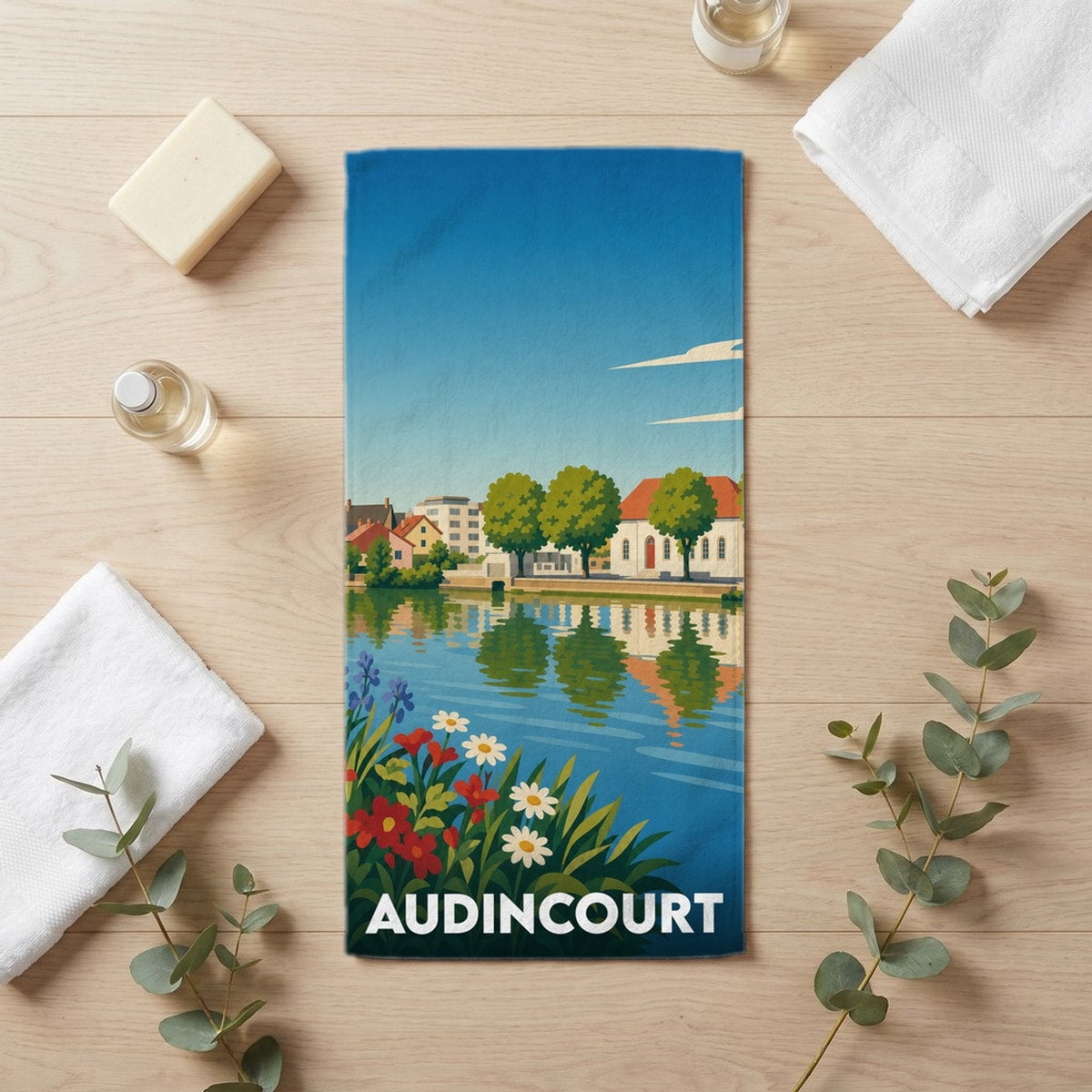 Serviette de bain 30 cm x 60 cm souvenir de Audincourt