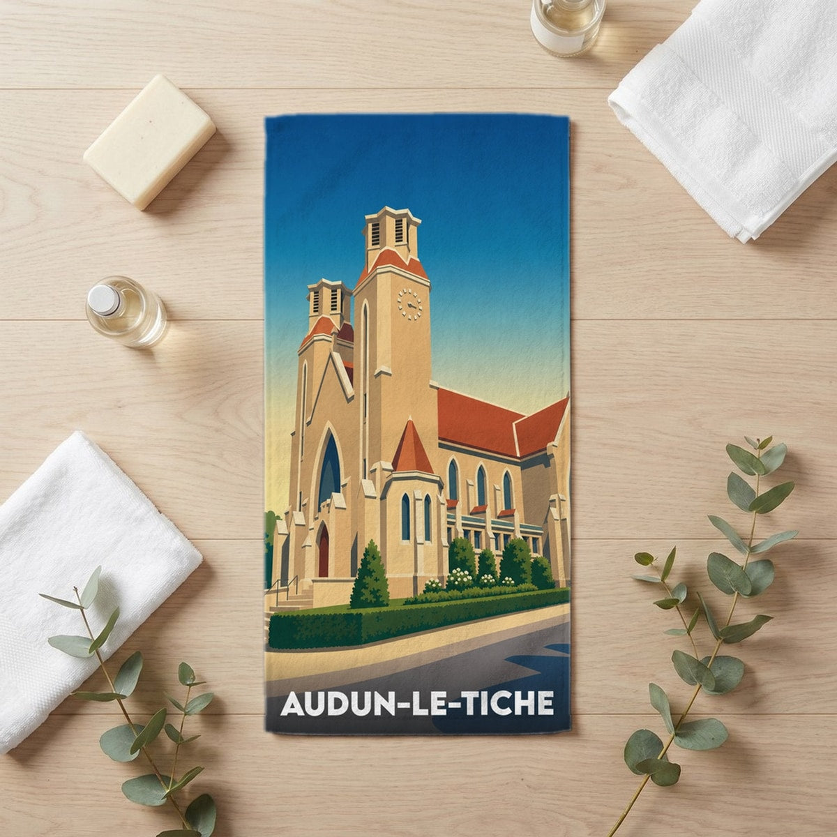 Serviette de bain 30 cm x 60 cm souvenir de Audun-le-Tiche