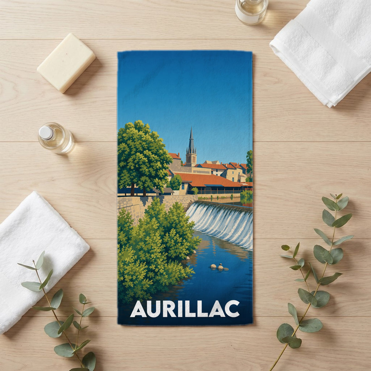 Serviette de bain 30 cm x 60 cm souvenir de Aurillac
