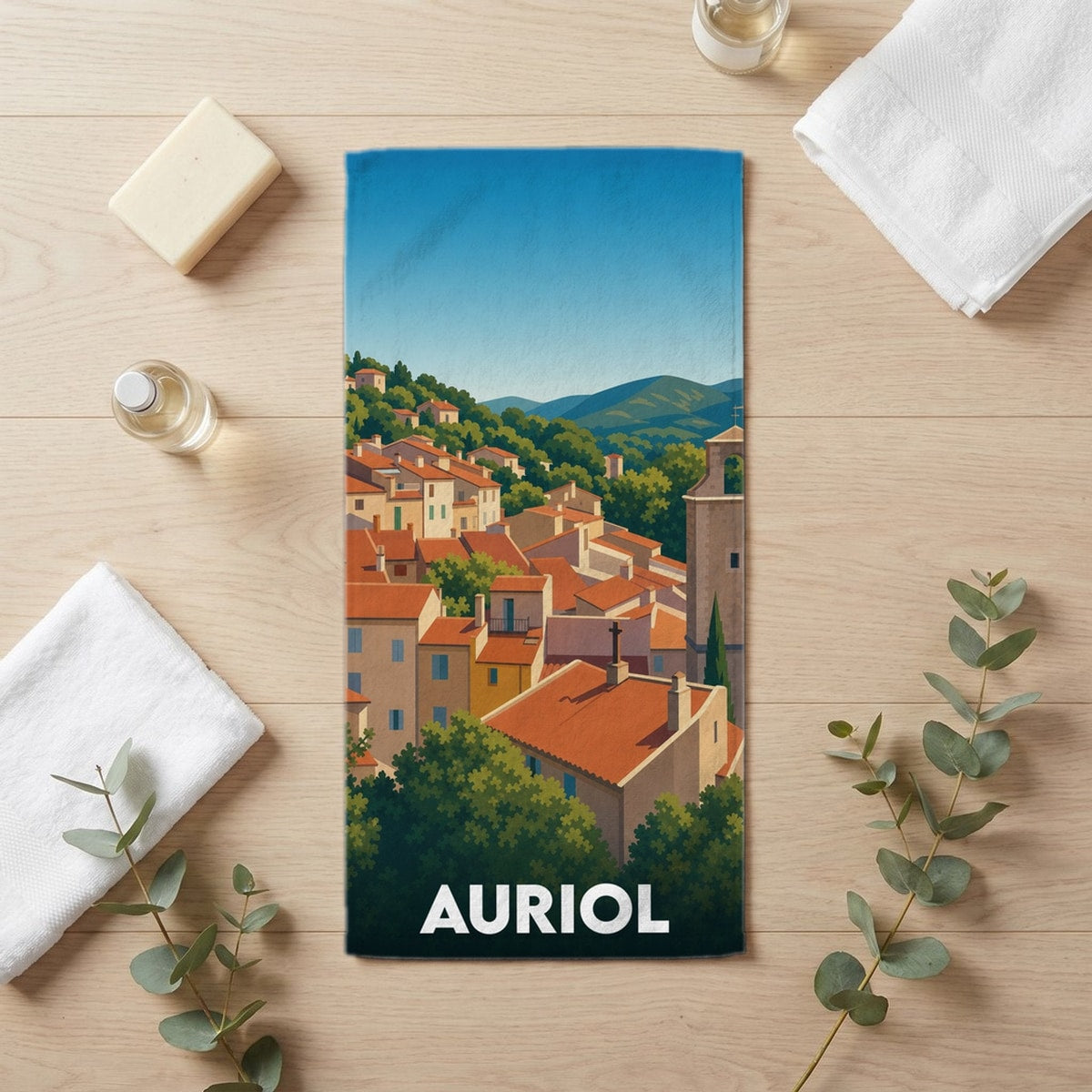 Serviette de bain 30 cm x 60 cm souvenir de Auriol