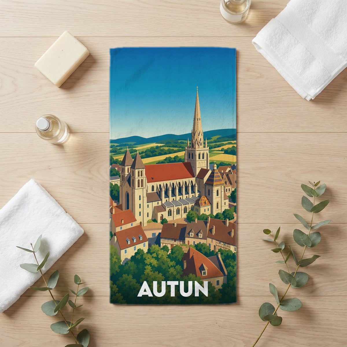 Serviette de bain 30 cm x 60 cm souvenir de Autun