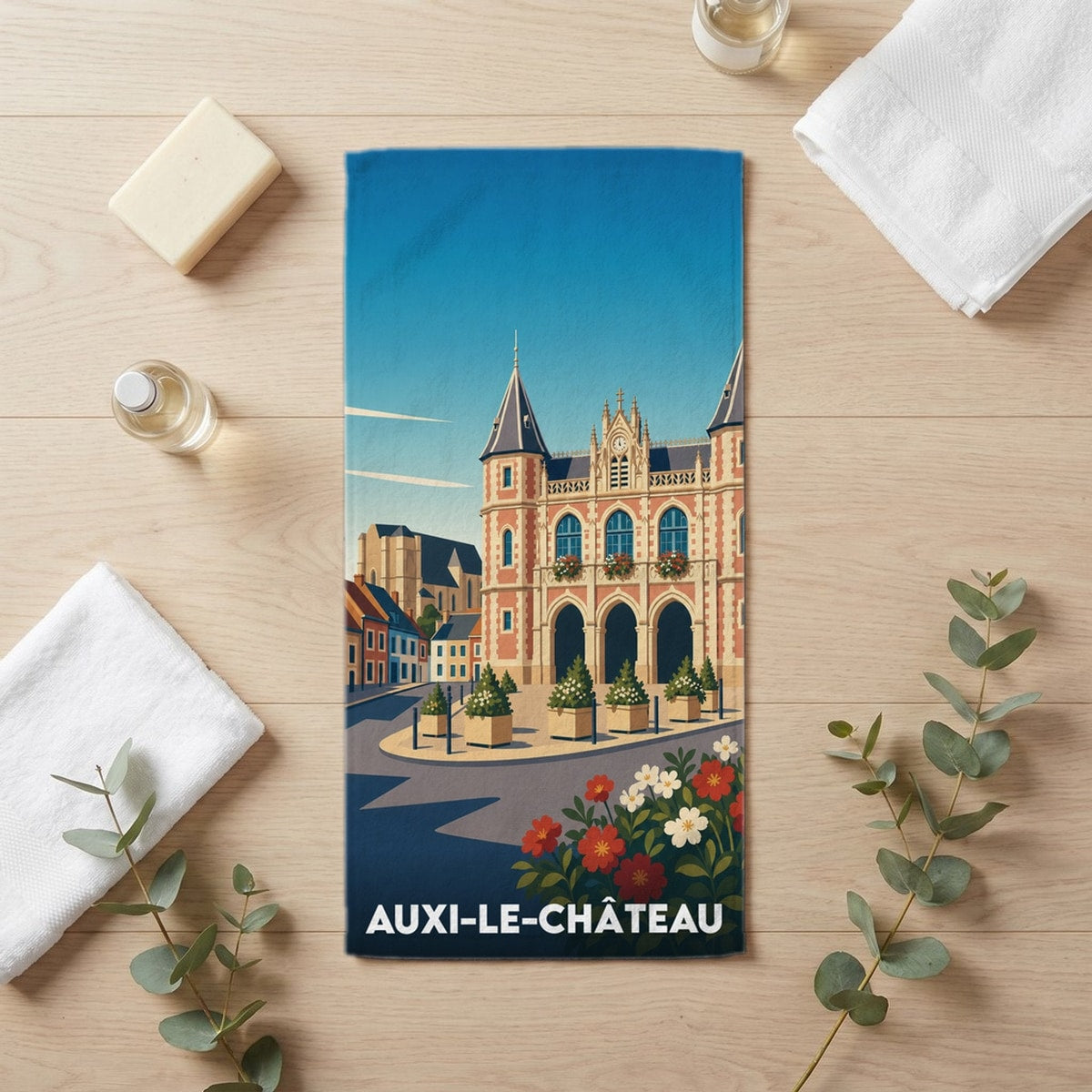 Serviette de bain 30 cm x 60 cm souvenir de Auxi-le-Château