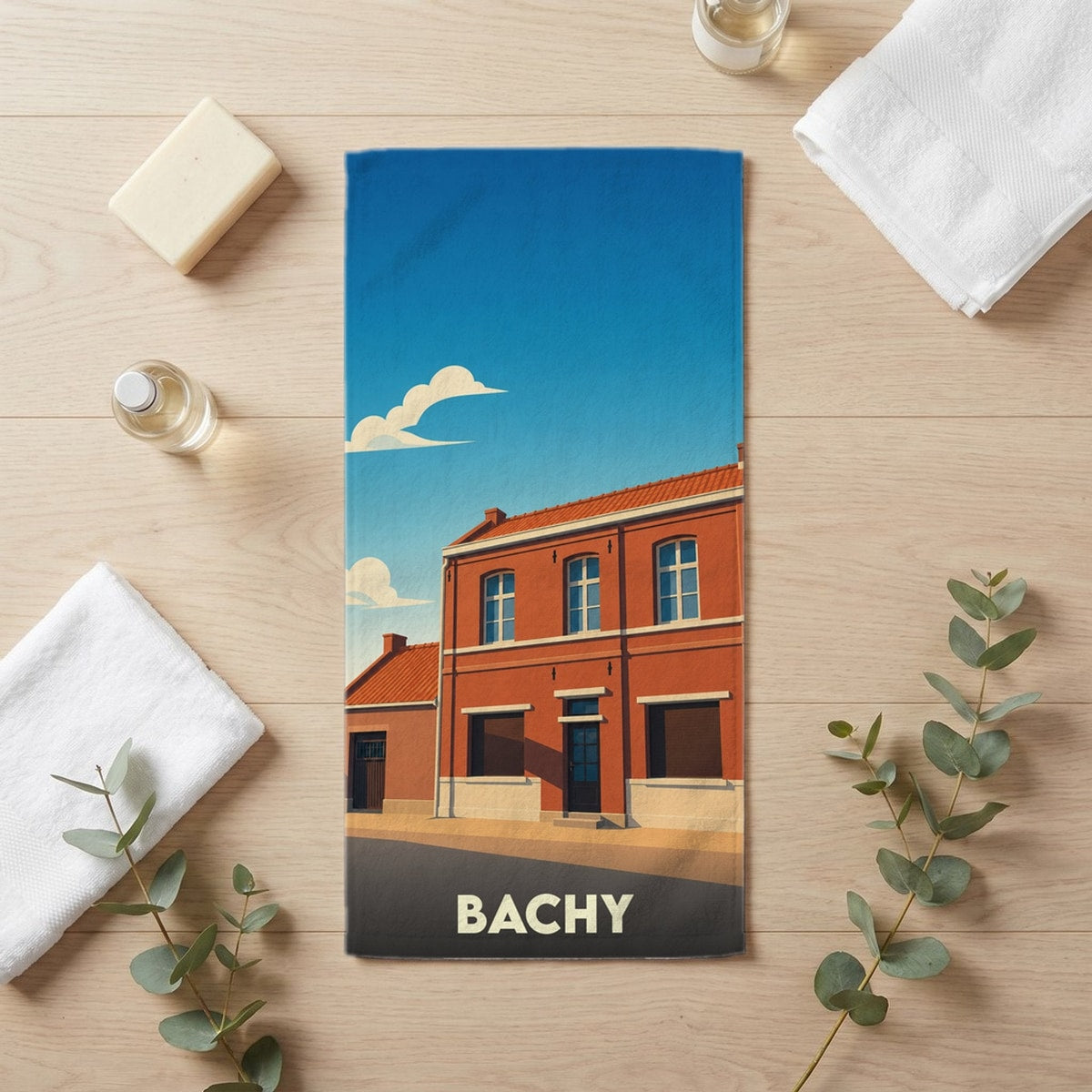 Serviette de bain 30 cm x 60 cm souvenir de Bachy