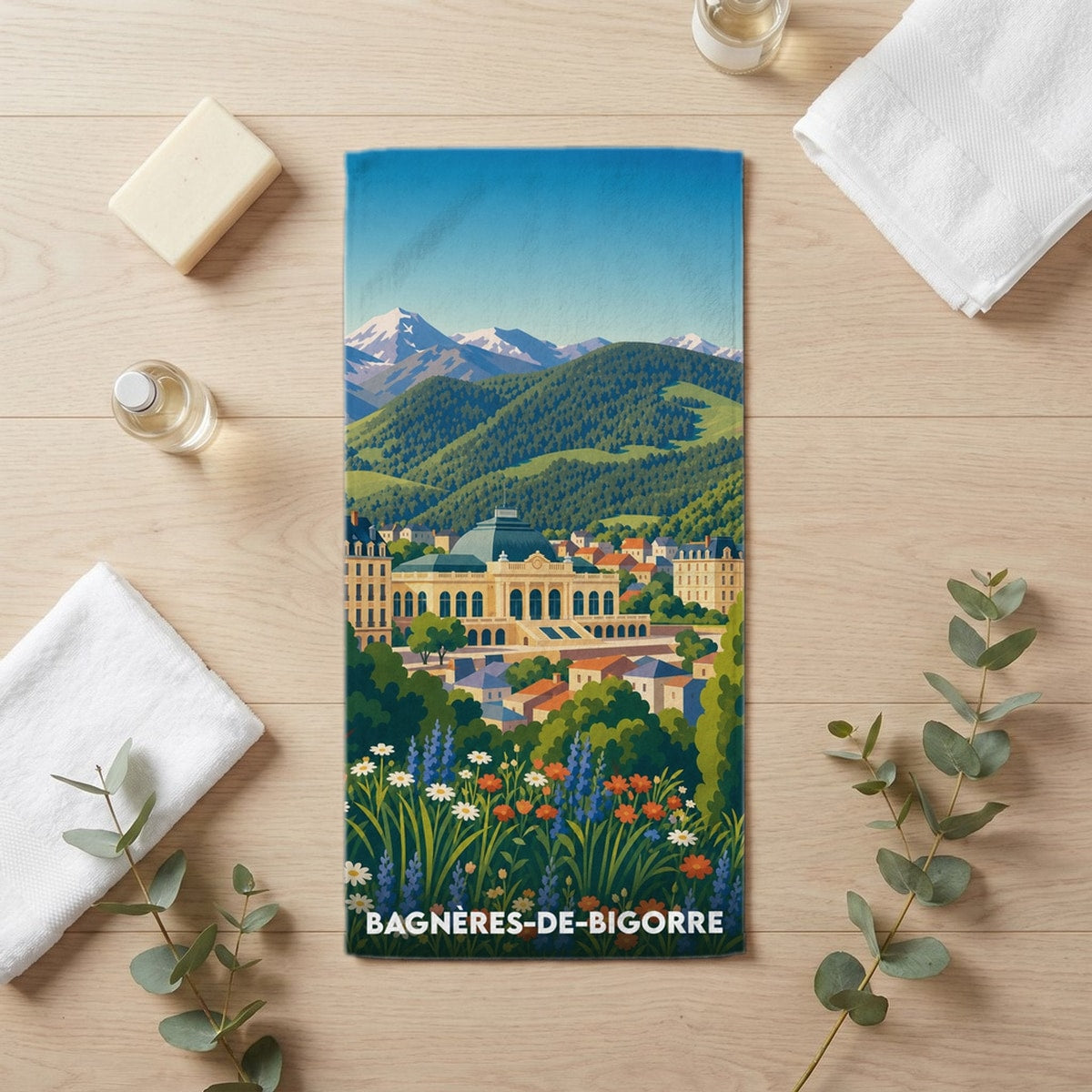 Serviette de bain 30 cm x 60 cm souvenir de Bagnères-de-Bigorre