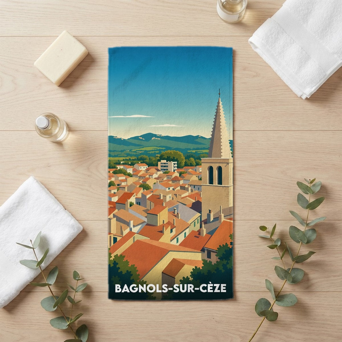 Serviette de bain 30 cm x 60 cm souvenir de Bagnols-sur-Cèze